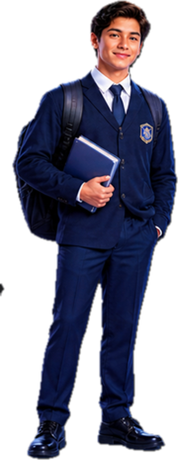 Estudiante con uniforme escolar y cuaderno
